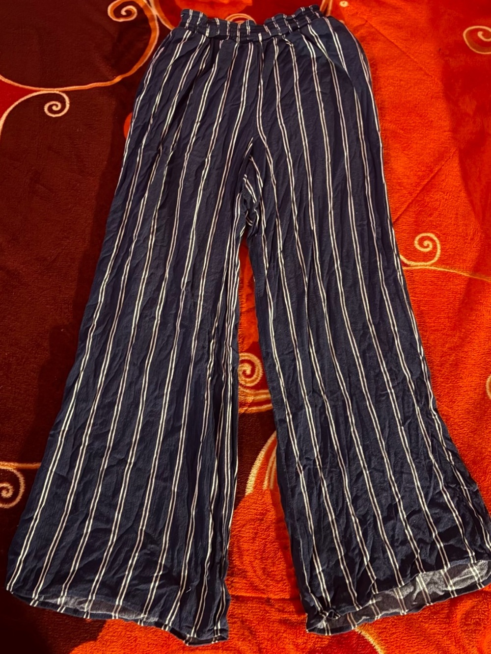 Forever 21 Navy and White Striped Wide-Leg Pants
